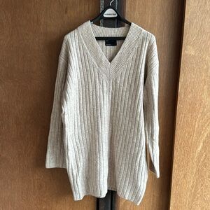 ASOS Beige Long Sleeve Ribbed Dress